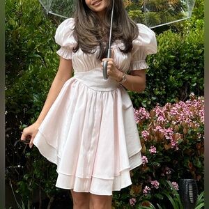 Elegant Pink Puff Sleeve Dress